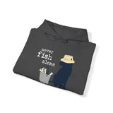 Dog is Good "Never Fish Alone" Hoodie, Unisex Fleece Pullover for Dog Lovers, Perfect Sweatshirt for Fishing Enthusiasts and Pet Owners
