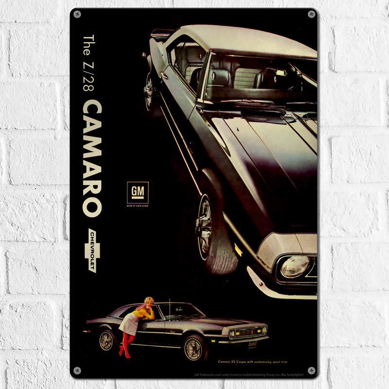 Chevrolet Camaro Z28 12"x18" Metal Wall Decor – Vintage Muscle Car Premium Aluminum Wall Art, Classic Muscle Car Decor for Garage, Man Cave, Bar, or Home