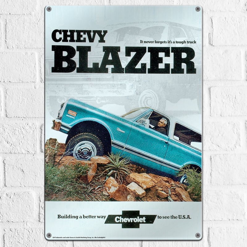 Chevy Blazer 12"x18" Metal Wall Decor – Vintage Muscle Car Premium Aluminum Wall Art, Classic Muscle Car Decor for Garage, Man Cave, Bar, or Home