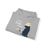 Dog is Good "Never Fish Alone" Hoodie, Unisex Fleece Pullover for Dog Lovers, Perfect Sweatshirt for Fishing Enthusiasts and Pet Owners