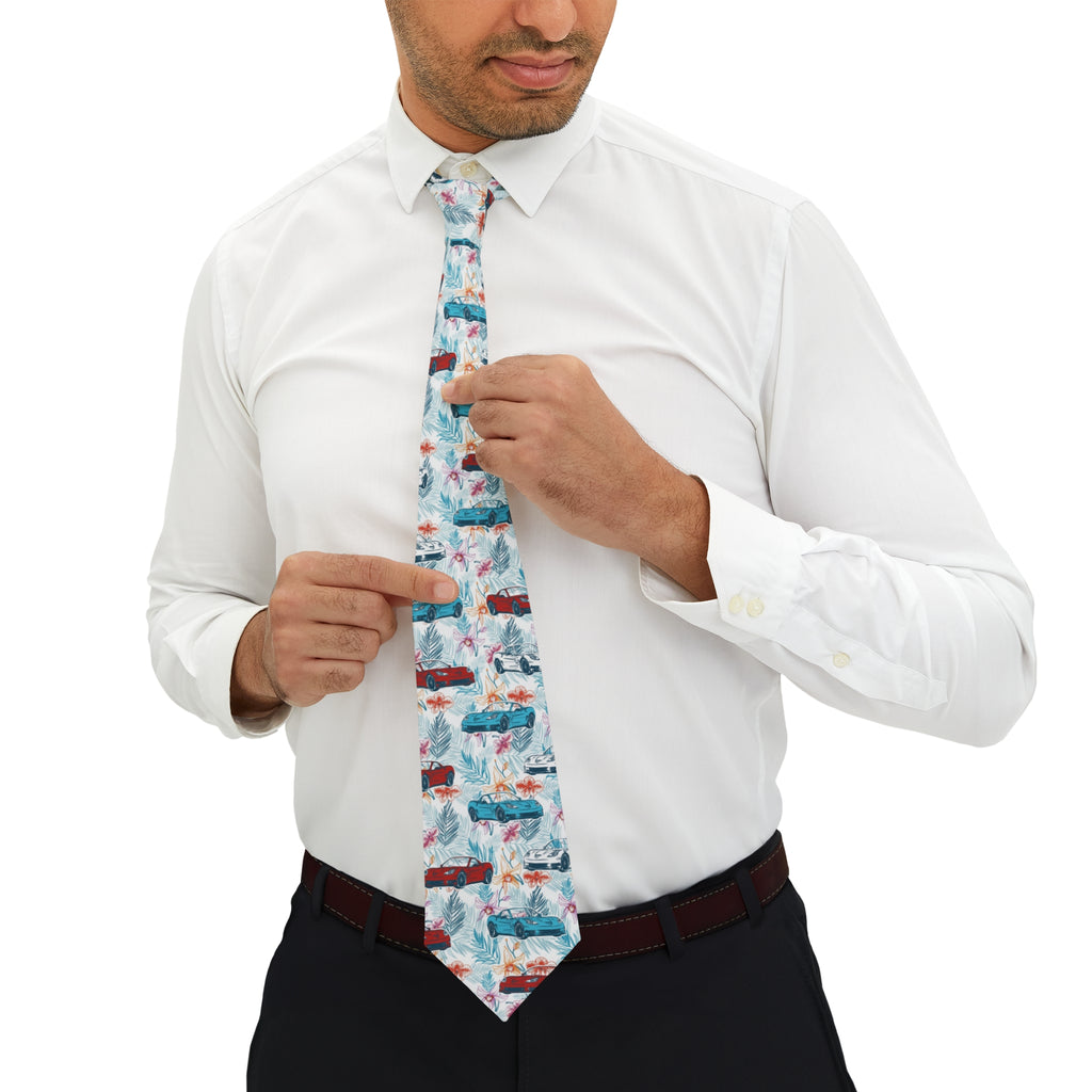 Chevy Corvette C6 Hawaiian Style Necktie, Silky Finish Tie with Tropical Design, Fun Gift for Car Enthusiasts, Birthdays, and Holidays