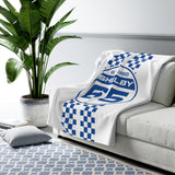 Carroll Shelby 65 Racing Checkers Decorative White and Blue Sherpa Blanket