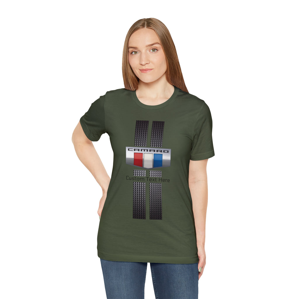 Camaro 3-Color Carbon Badge Personalized Unisex Jersey Short Sleeve T-Shirt, Custom Camaro Tee, Gift for Chevy Fans, Car Enthusiasts, Muscle Car Lovers