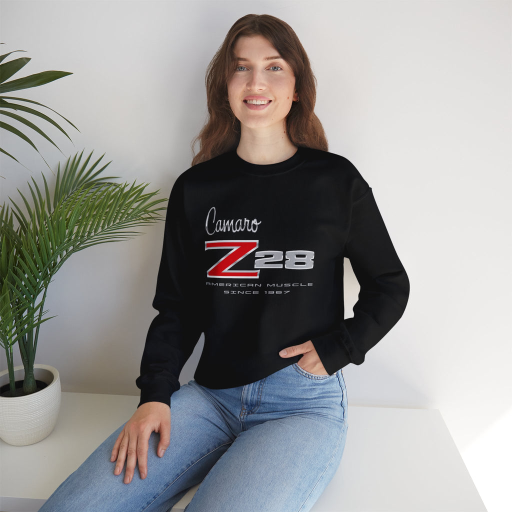 Chevy Camaro Z28 1st Gen Unisex Crew Neck Heavy Blend Sweatshirt, Classic Muscle Car Apparel for Chevy Fans and Automotive Enthusiasts