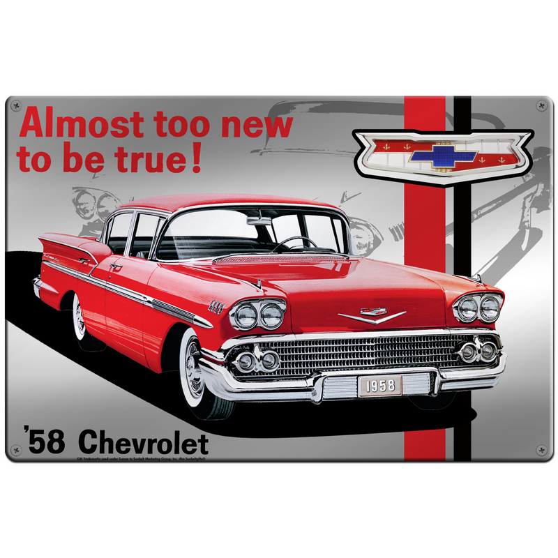 1958 Chevy Bel Air 18"x12" Metal Wall Decor – Vintage Muscle Car Premium Aluminum Wall Art, Classic Muscle Car Decor for Garage, Man Cave, Bar, or Home