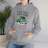 Dog is Good "Live Life with Dog" Truck Hoodie, Unisex Fleece Pullover for Dog Lovers, Cozy Sweatshirt for Pet Owners and Truck Lovers