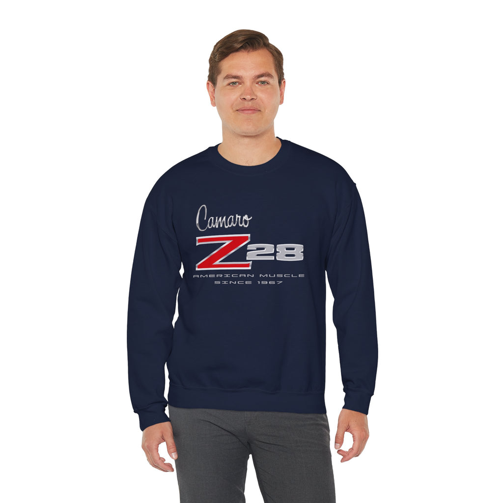 Chevy Camaro Z28 1st Gen Unisex Crew Neck Heavy Blend Sweatshirt, Classic Muscle Car Apparel for Chevy Fans and Automotive Enthusiasts