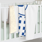Carroll Shelby 65 Racing Checkers Decorative White and Blue Sherpa Blanket