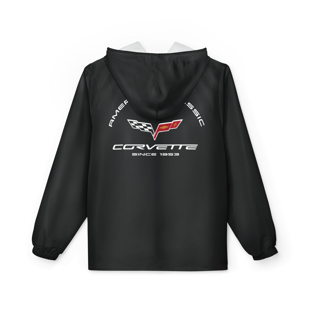 Unisex Corvette C6 Lightweight Hooded Windbreaker Hoodie with Full Zipper, Front Pockets, Elastic Cuffs, Water and Wind Resistant for Outdoor Use