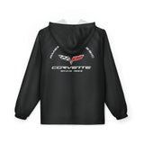 Unisex Corvette C6 Lightweight Hooded Windbreaker Hoodie with Full Zipper, Front Pockets, Elastic Cuffs, Water and Wind Resistant for Outdoor Use