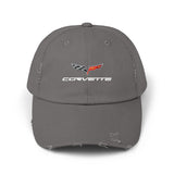 Corvette C6 Flag Logo Distressed Cap, One size adjustable hideaway strap.