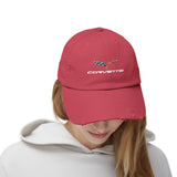 Corvette C6 Flag Logo Distressed Cap, One size adjustable hideaway strap.