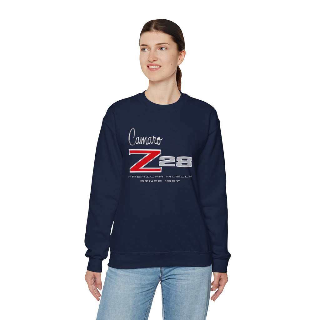 Chevy Camaro Z28 1st Gen Unisex Crew Neck Heavy Blend Sweatshirt, Classic Muscle Car Apparel for Chevy Fans and Automotive Enthusiasts