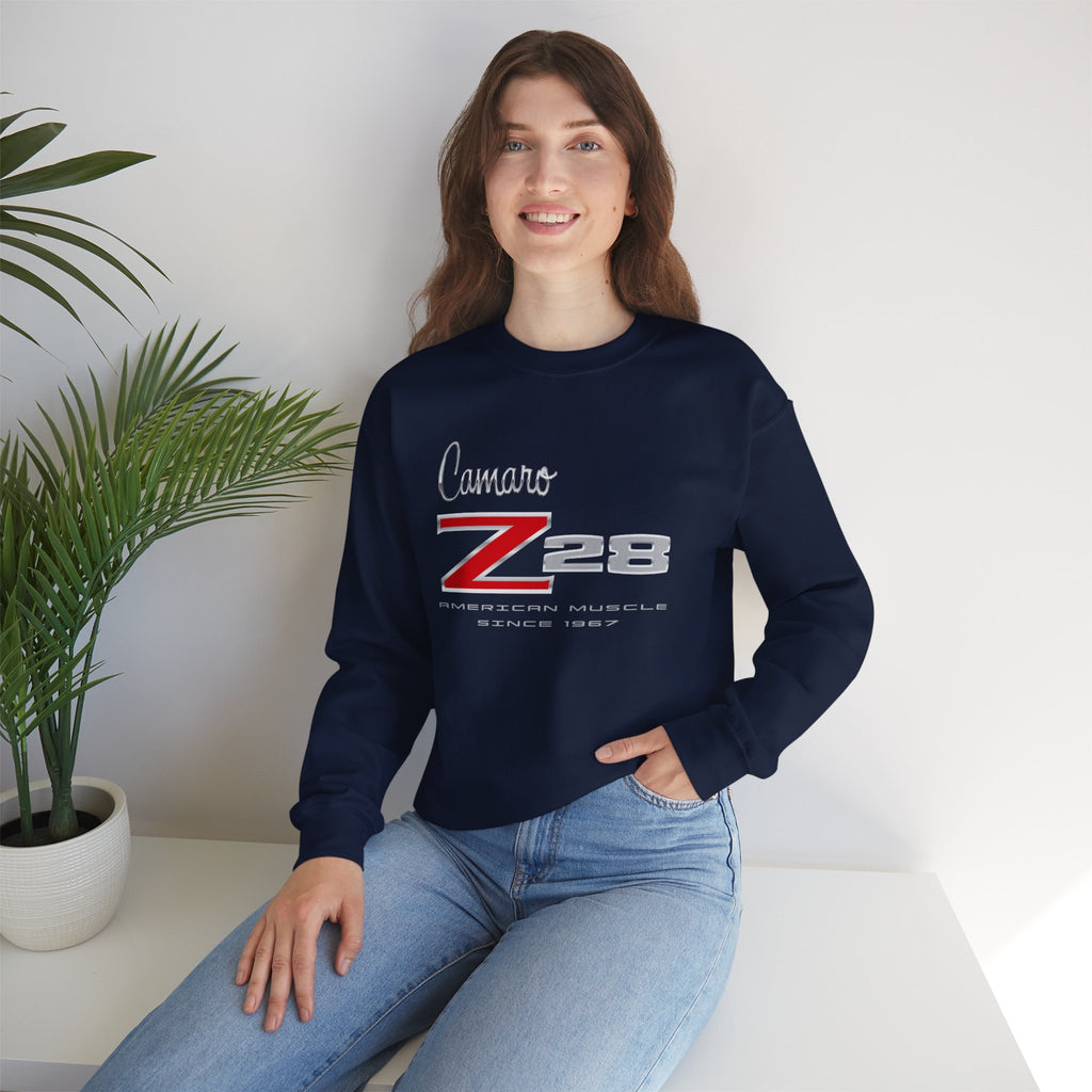 Chevy Camaro Z28 1st Gen Unisex Crew Neck Heavy Blend Sweatshirt, Classic Muscle Car Apparel for Chevy Fans and Automotive Enthusiasts