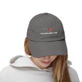 Corvette C6 Flag Logo Distressed Cap, One size adjustable hideaway strap.