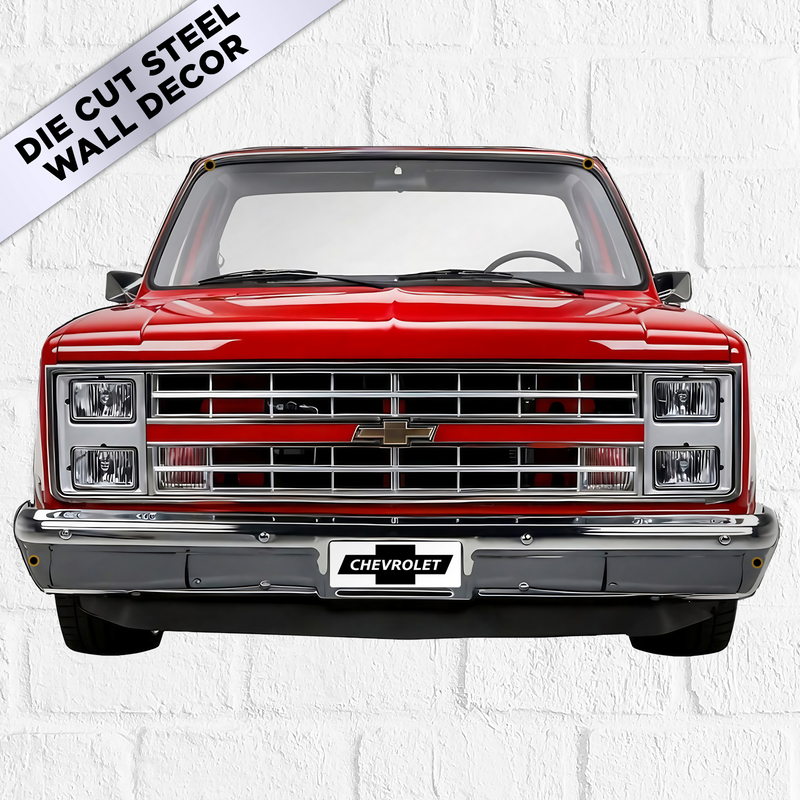 1987 C10 Truck Front-End Metal Wall Decor — Made in US, Available in 2 sizes and 4 Colors
