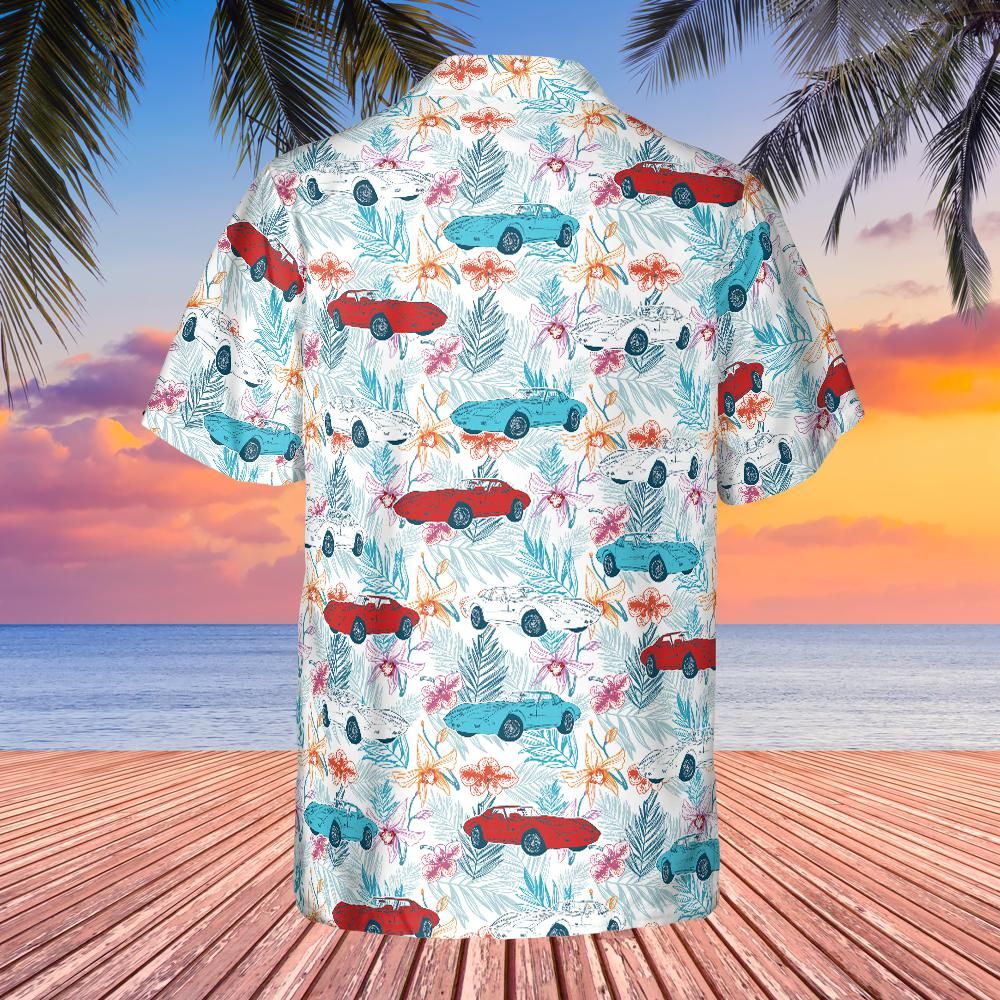 C3 Corvette Men's Multicolor Short Sleeve Front Button Hawaiian Style Shirt