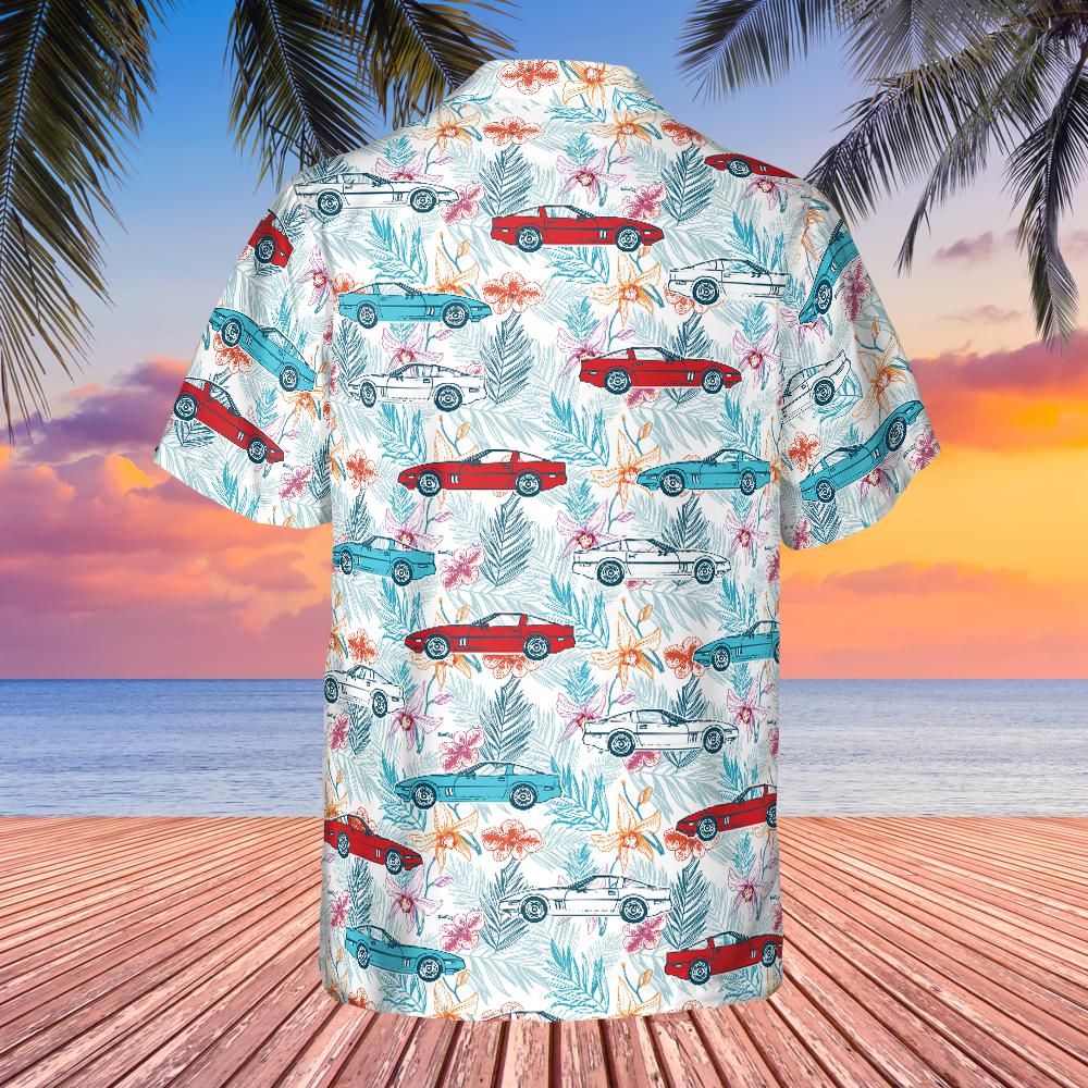 C4 Corvette Men's Multicolor Short Sleeve Front Button Hawaiian Style Shirt