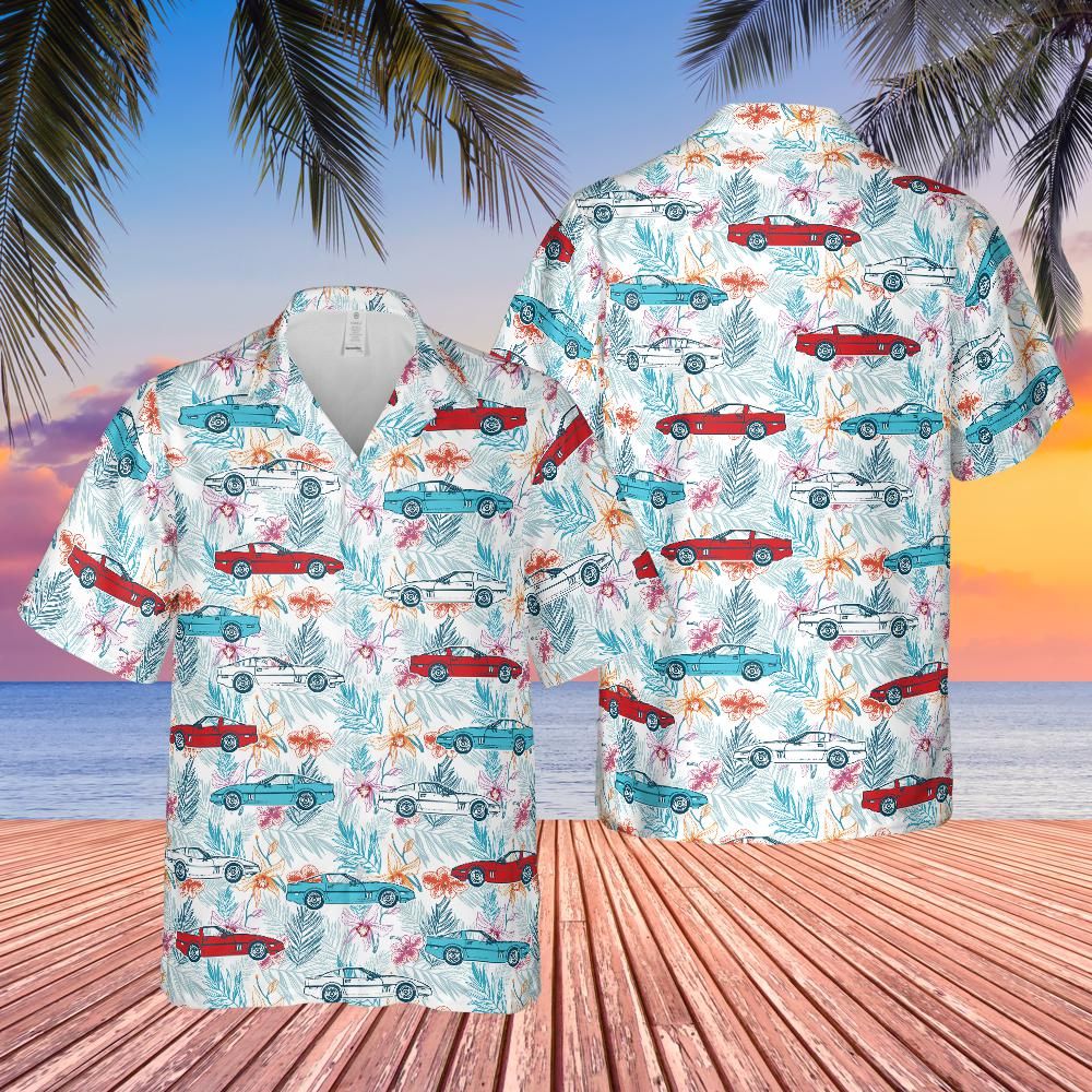 C4 Corvette Men's Multicolor Short Sleeve Front Button Hawaiian Style Shirt