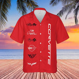Corvette C1-C6 Logos Front Button Hawaiian Shirt,  Red