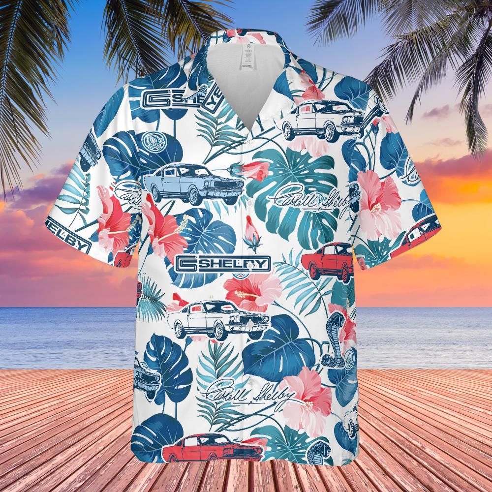 Carroll Shelby GT350 Multicolor Short Sleeve Front Button Hawaiian Style Shirt