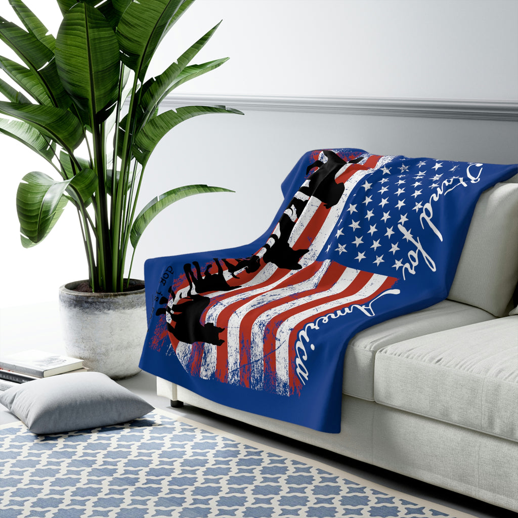 Dog is Good Stand for America 60 x 50 Blue Sherpa Fleece Blanket