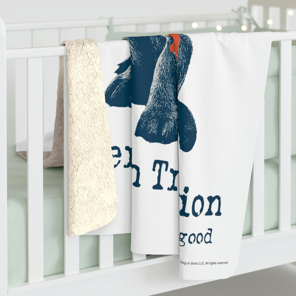 Dog is Good American Tradition Puppy with American Flag White Fleece Blanket,  Officially Licensed and Produced in the USA