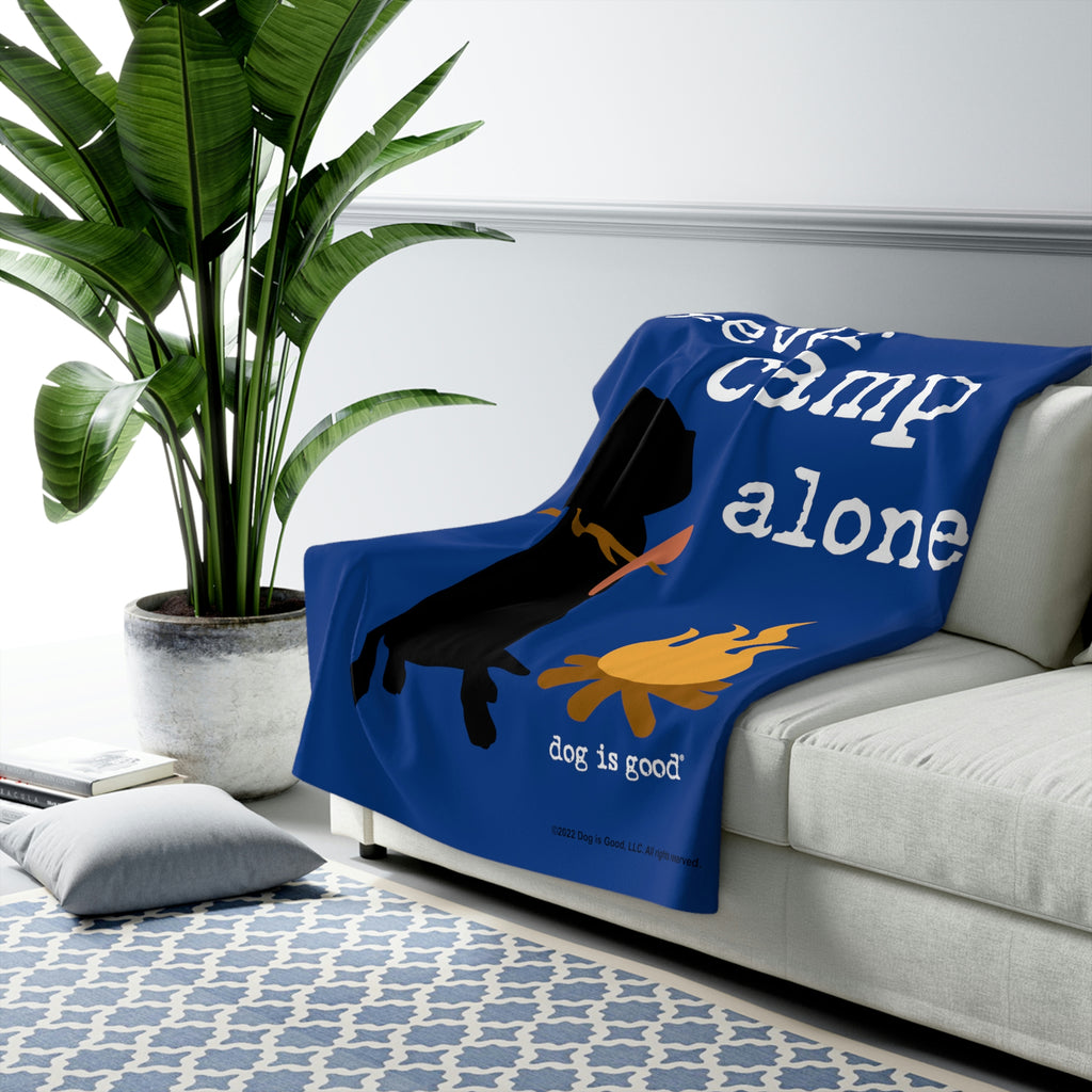 Dog is Good Never Camp Along 50 x 60 inch Produced in the USA Sherpa Fleece Blanket