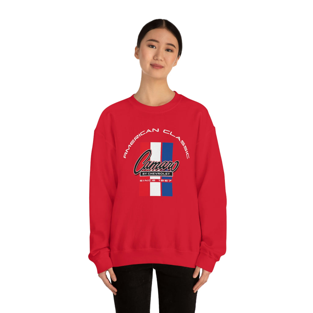 Chevy Camaro 1st Gen Three-Color Stripe Unisex Sweatshirt, Heavy Duty Crew Neck, Great Gift for Chevy Lovers, Classic Car Fans, and Enthusiasts