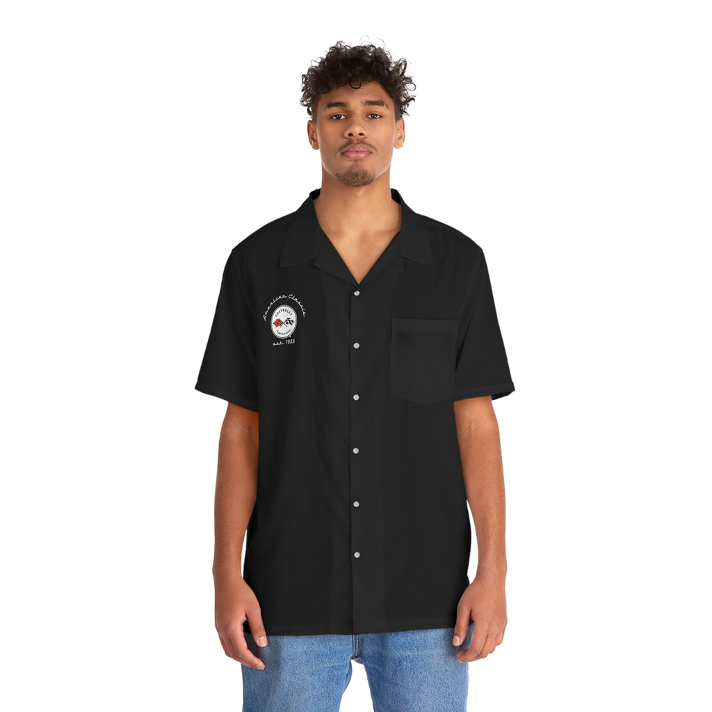 C1 Chevy Corvette Men's Hawaiian Shirt, Short Sleeve Button-Up with Chest Pocket, Classic Car Enthusiast Apparel, Gift Idea for Corvette Fan