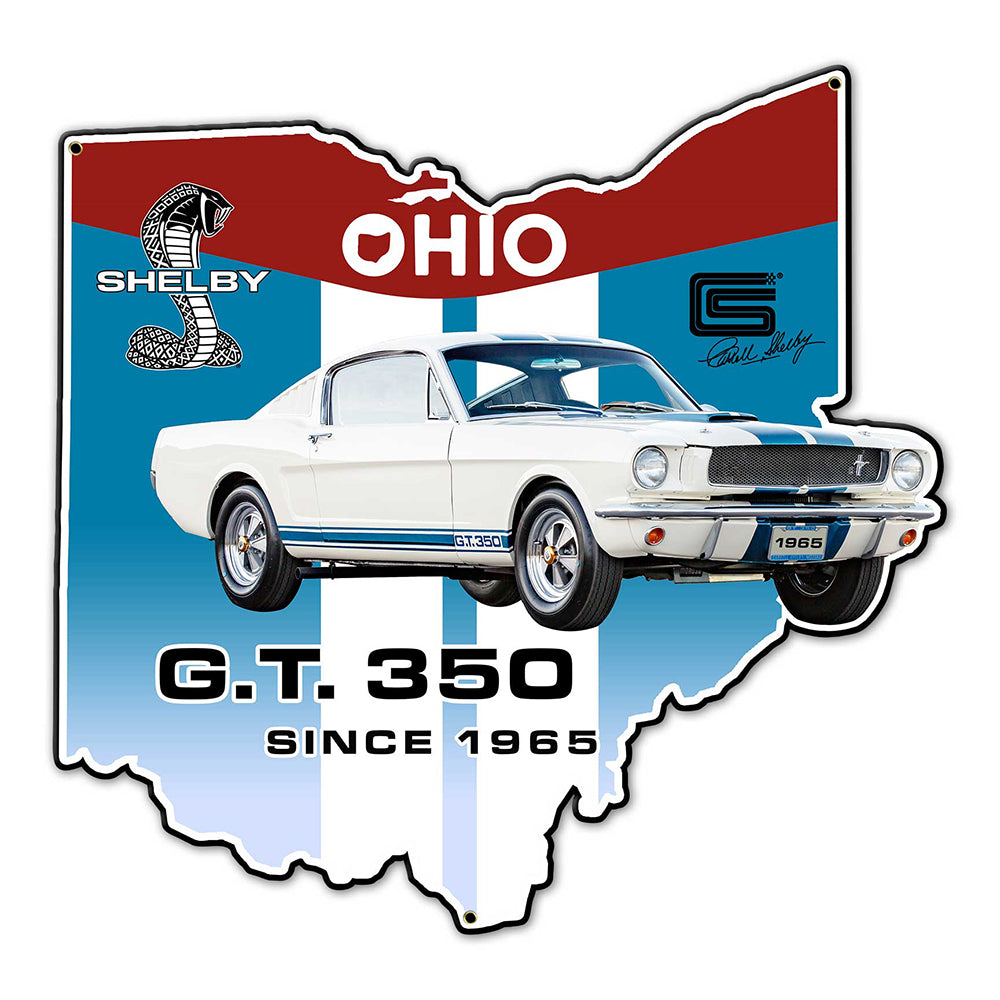 Carroll Shelby GT350 Ohio State USA Made 22 x 21 inch Metal Sign, using 20-Gauge American Made Steel