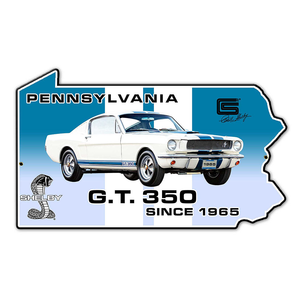 Carroll Shelby GT350 Pennsylvania State USA Made 22 x 13 inch Metal Sign, using 20-Gauge American Made Steel