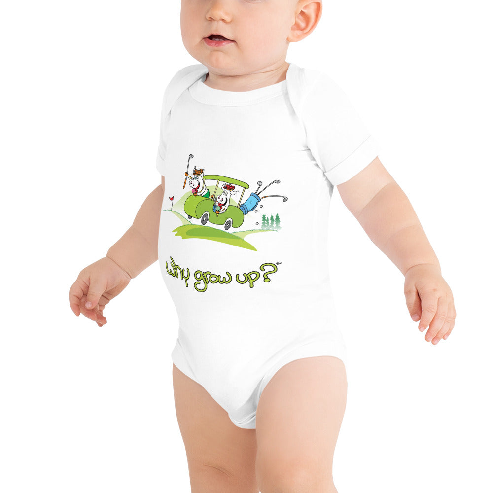 Rubes Cartoons Why Grow Up Baby-Kurzarm-Golf-Einteiler aus 100 % Baumwolle