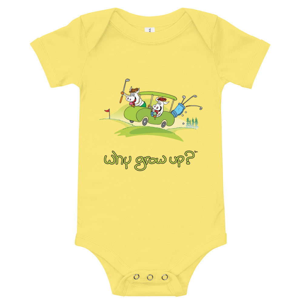 Rubes Cartoons Why Grow Up Baby-Kurzarm-Golf-Einteiler aus 100 % Baumwolle