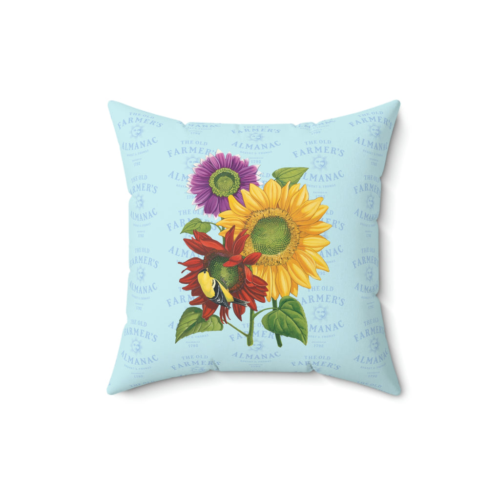 Old Farmer's Almanac Summer Flowers pillow with repeat logo Spun Polyester Square 16 x 16 inch Pillow