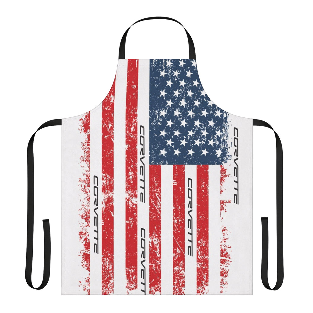 C6 USA Flag Apron, Durable 100% Polyester Canvas Chef's Apron, Black or White Strap Options, Adjustable Tie-Back Closure, One Size Fits All, Perfect for Home Cooks and Professional Chefs, GM Licensed