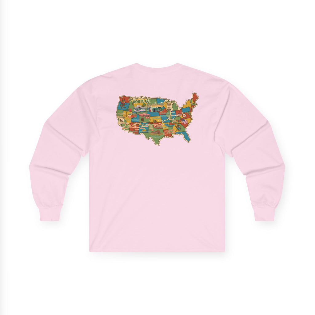 Legends of Route 66 100th Anniversary USA Map Cotton Front and Back Printed Tee - Long Sleeve