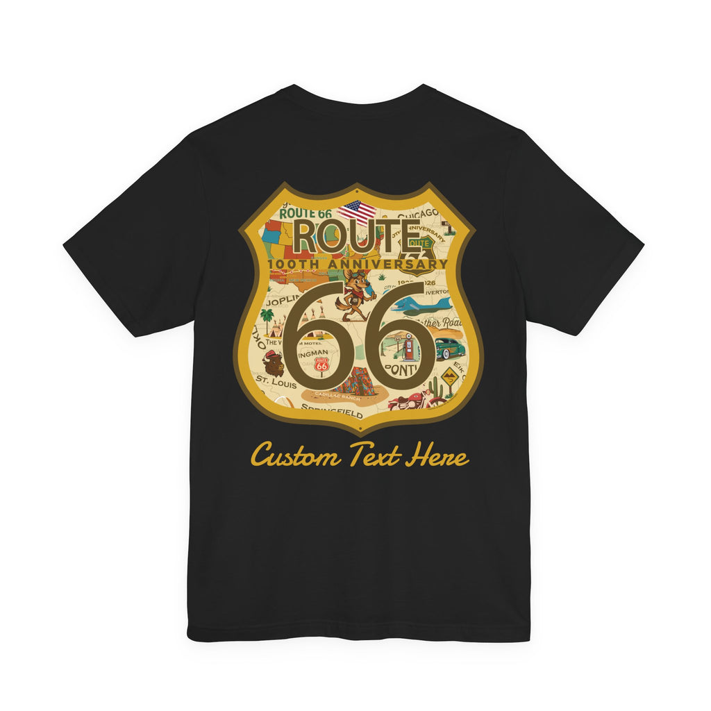 Legends of Route 66 100th Anniversary Landmark Shield Design Cotton Front and Back Printed Personalized Short Sleeve Tee