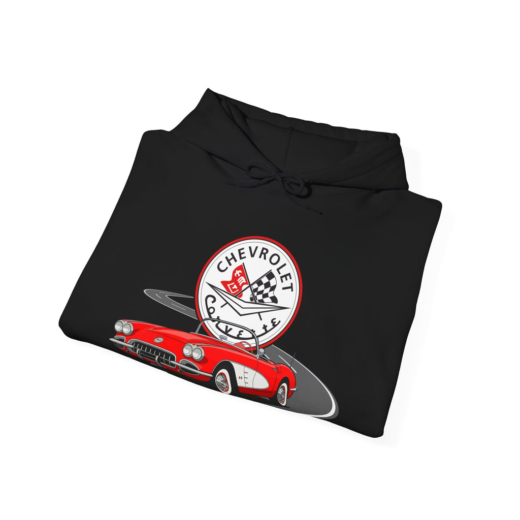 C1 Corvette Emblem & Track Cotton Blend Hooded Sweatshirt – Legends of the Road, Perfect for the Corvette Fan