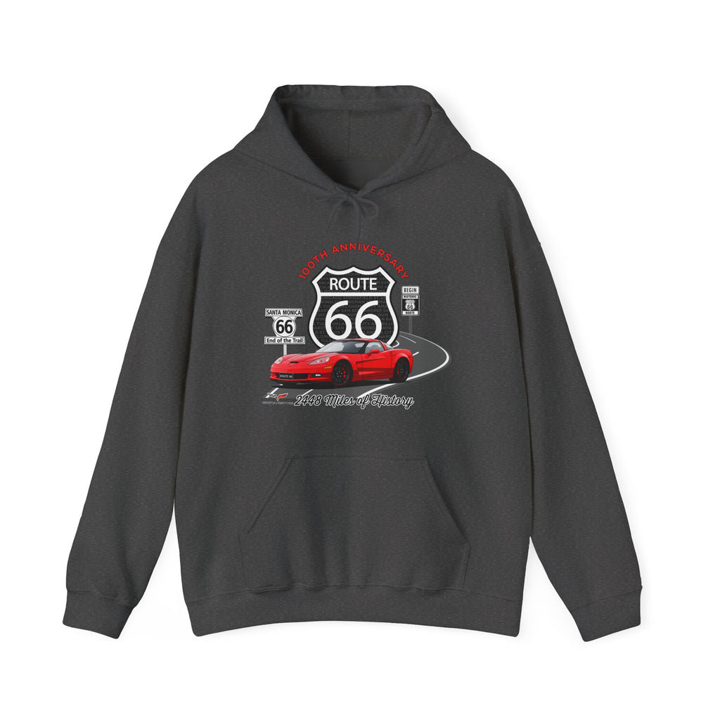 C6 Corvette Route 66 100th Anniversary Hooded Sweatshirt – Legends of the Road, Perfect for the Corvette Fan