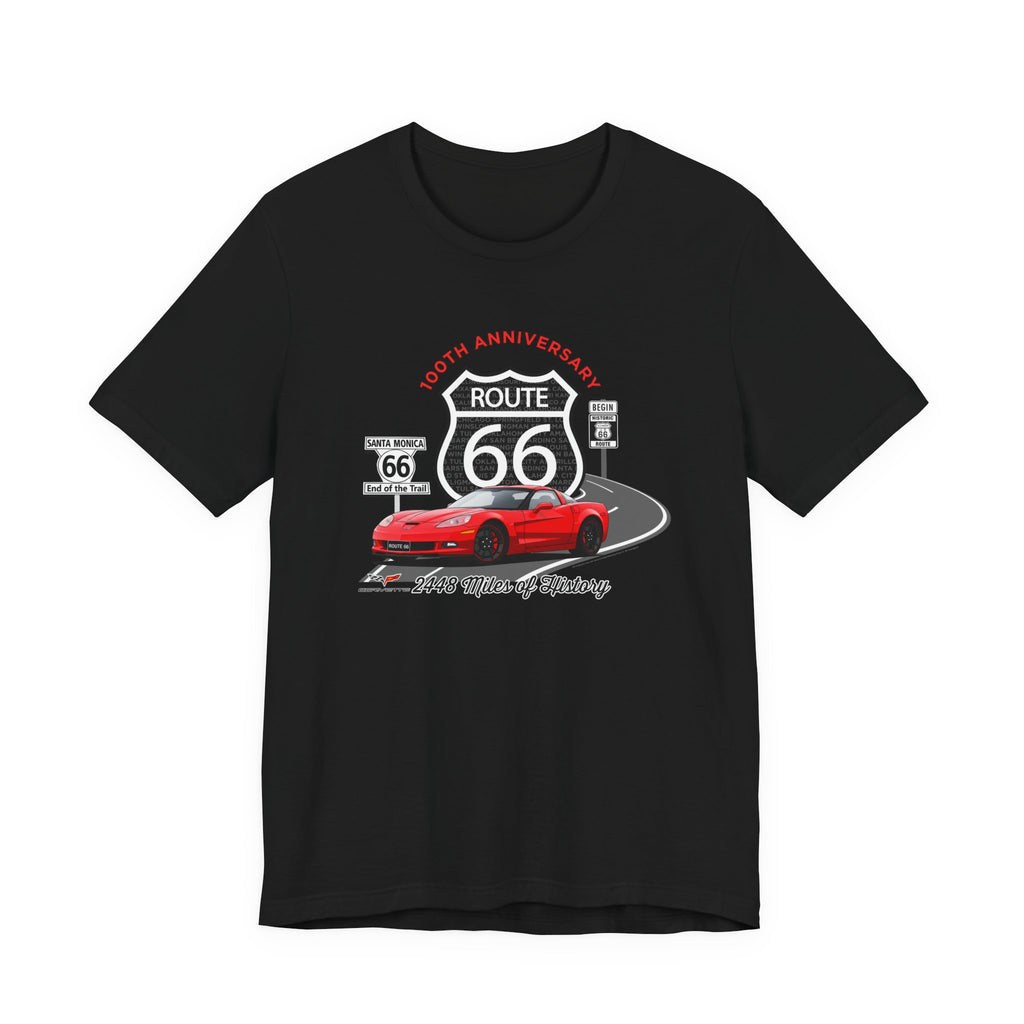 C6 Corvette Route 66 100th Anniversary Short Sleeve Tee – Legends of the Road, Perfect for the Corvette Fan