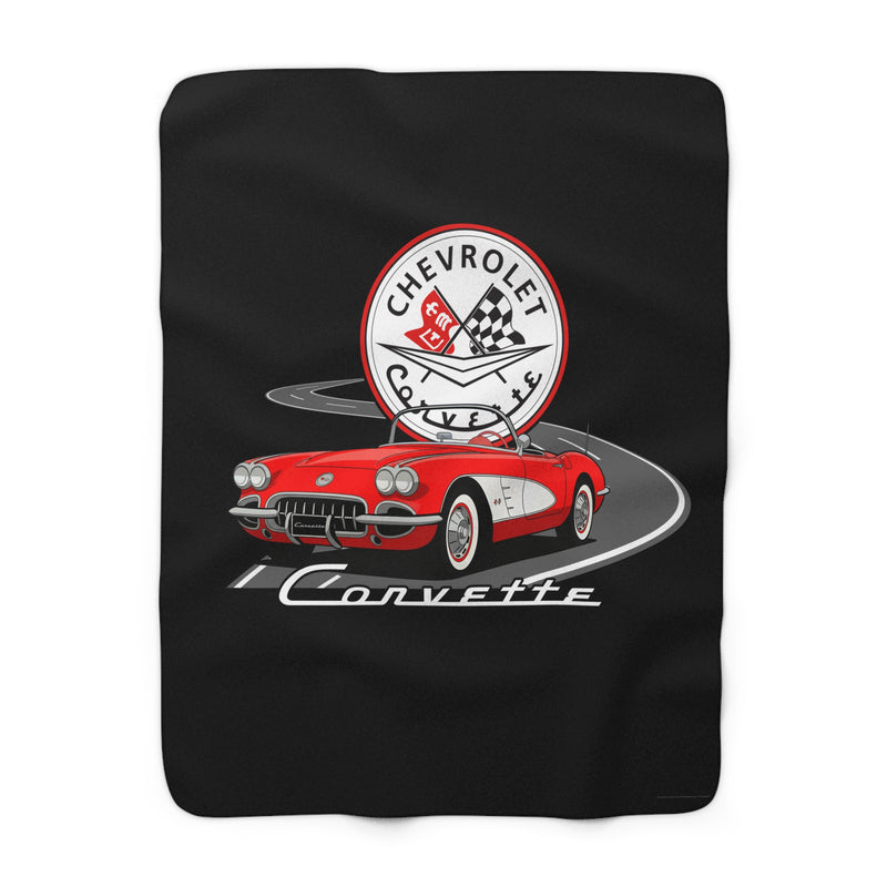 C1 Corvette Emblem & Track 50 x 60 Inch Sherpa Fleece Blanket – Legends of the Road, Perfect for the Corvette Fan