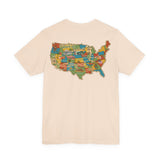 Legends of Route 66 100th Anniversary Landmark Map Design Cotton Front and Back Printed Short Sleeve Tee