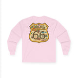 Legends of Route 66 100th Anniversary Iconic Highway Shield Design Cotton Front and Back Printed Tee - Long Sleeve