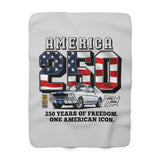 Shelby White GT350 Track Legend "250 Years of Freedom. One American Icon." America 250 Premium Sherpa Blanket – 1776 to 2026