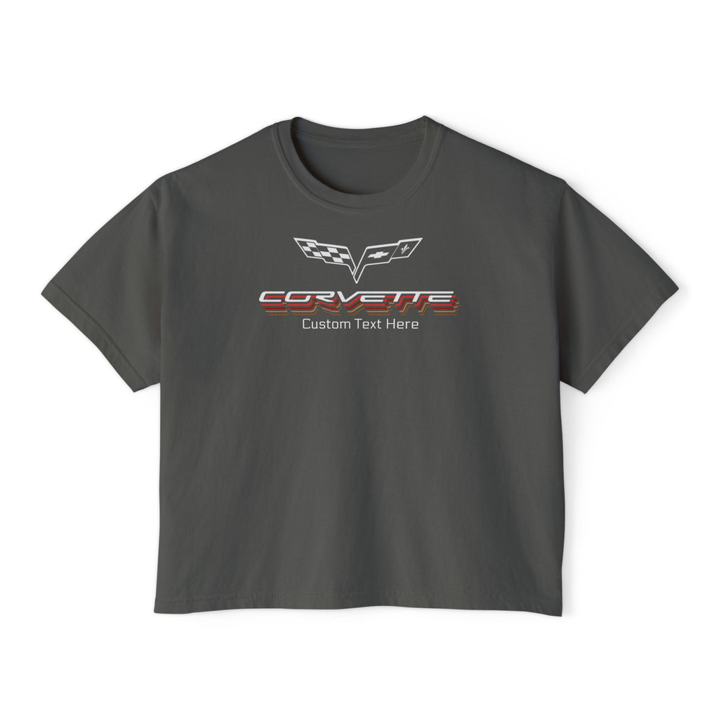 C6 Corvette Repeat Script Personalized Women's Cotton Boxy Tee, Multiple Colors, Chevy Apparel, Gifts