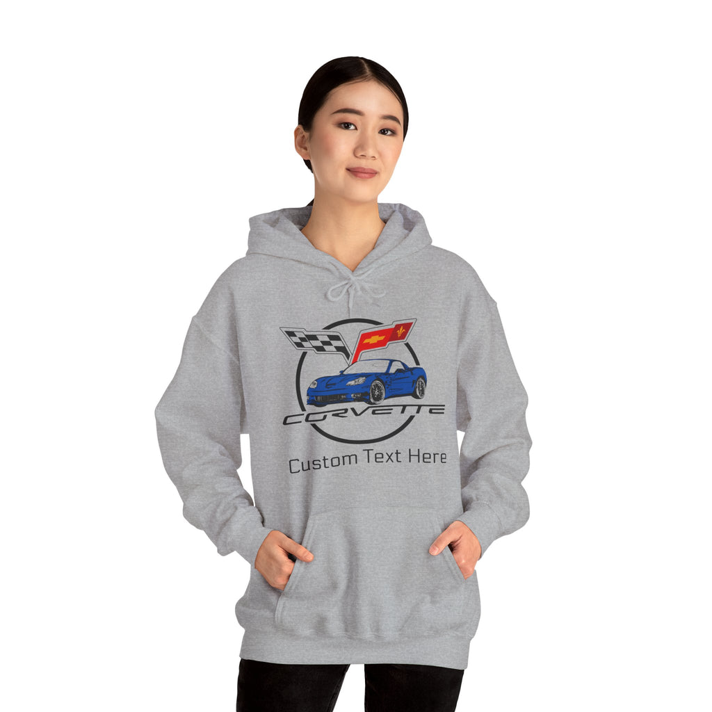 C6 Corvette Personalized Custom Car Color Cotton Blend Hooded Sweatshirt - BLUE