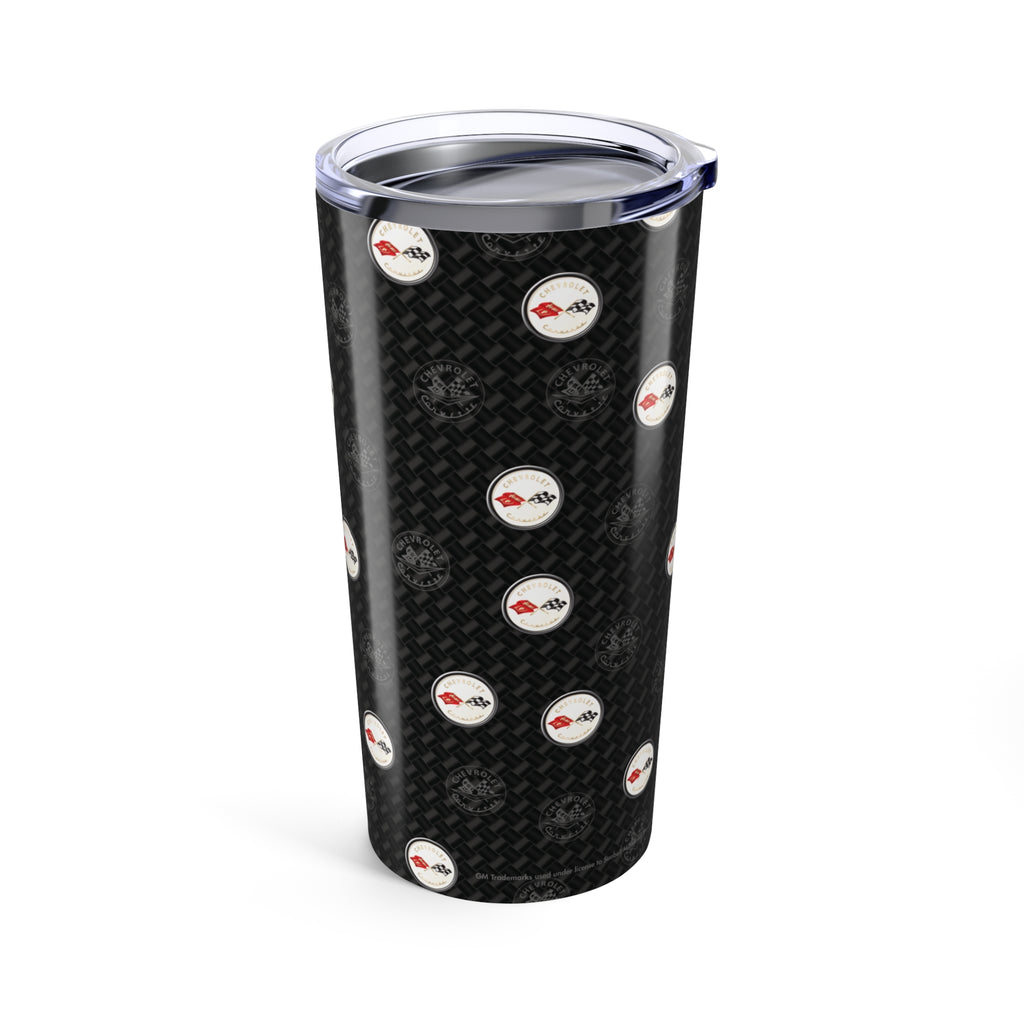 Corvette C1 Logo Toss Pattern Carbon Tumbler 20oz | Retro Car Lover Travel Cup, Gift for Him, Car Enthusiast, Father's Day, Road Trip