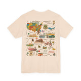 Legends of Route 66 100th Anniversary Landmark Collage Design Cotton Front and Back Printed Short Sleeve Tee