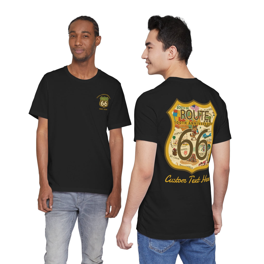 Legends of Route 66 100th Anniversary Landmark Shield Design Cotton Front and Back Printed Personalized Short Sleeve Tee